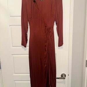 Astr Terracotta Long Sleeve Wrap Dress